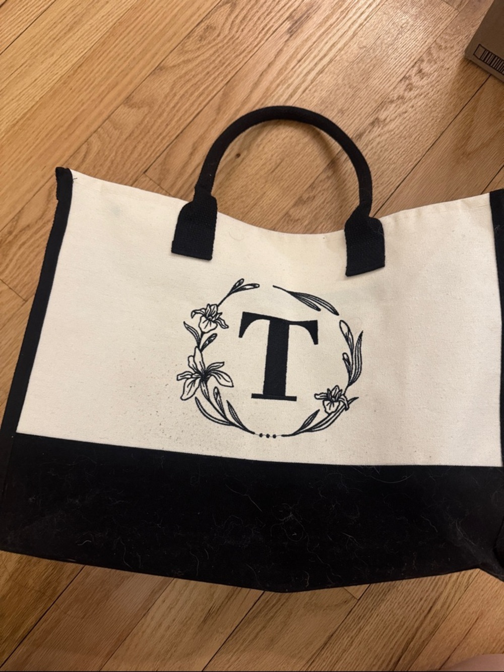 Monogram Canvas Tote Bag - Black & Cream